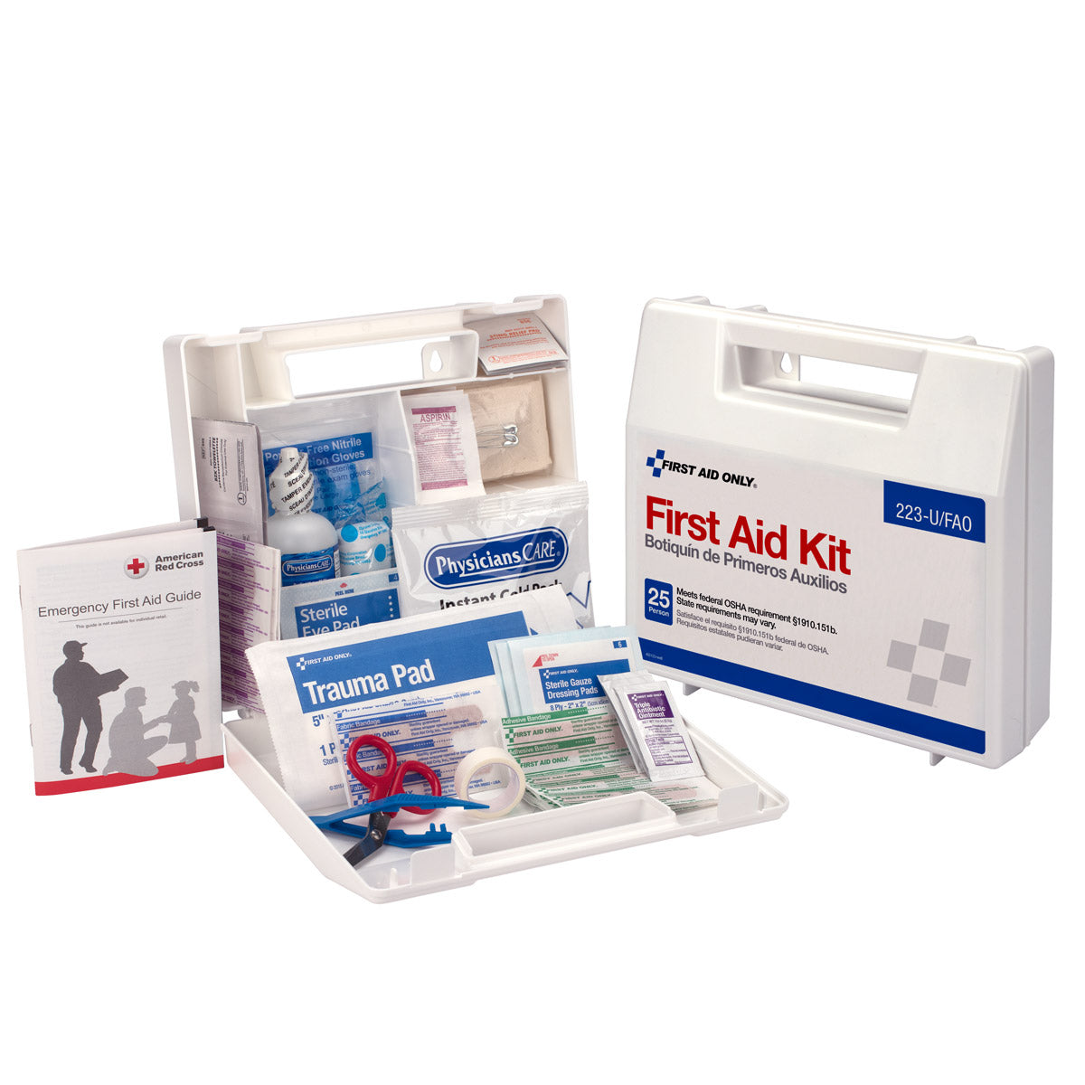 First Aid Only 25 Person Kit Plastic Case with Dividers OSHA Compliant