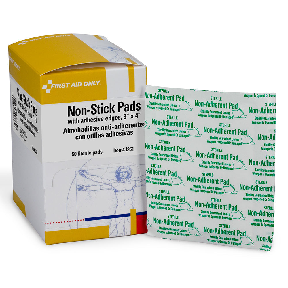 First Aid Only 3’’x4’’ Non Adherent Pads with Adhesive Edges 50 Per Box