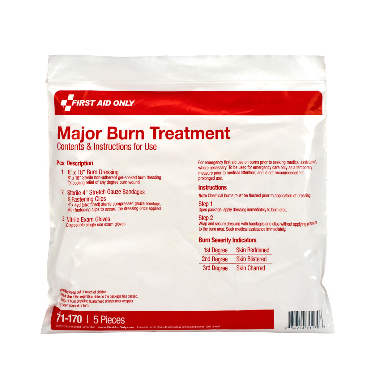 First Aid Only 5 Piece Triage WaterJel Severe Burn Treatment Pack