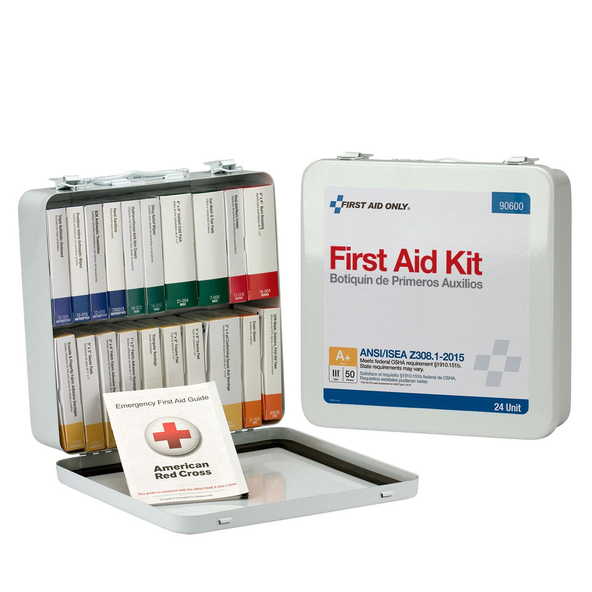 First Aid Only 50 Person 24 Unit Kit Metal Weatherproof ANSI A+ Type III 2015 Compliant