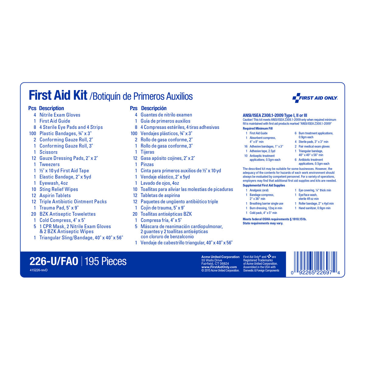 First Aid Only 50 Person Kit Metal Case