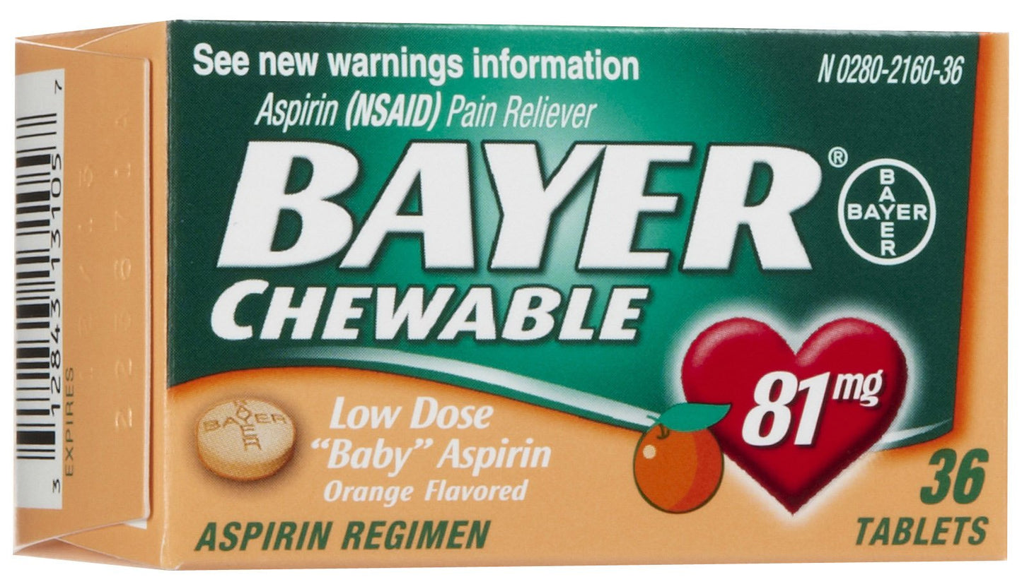 First Aid Only Bayer 81mg Chewable Aspirin 36 Per Bottle