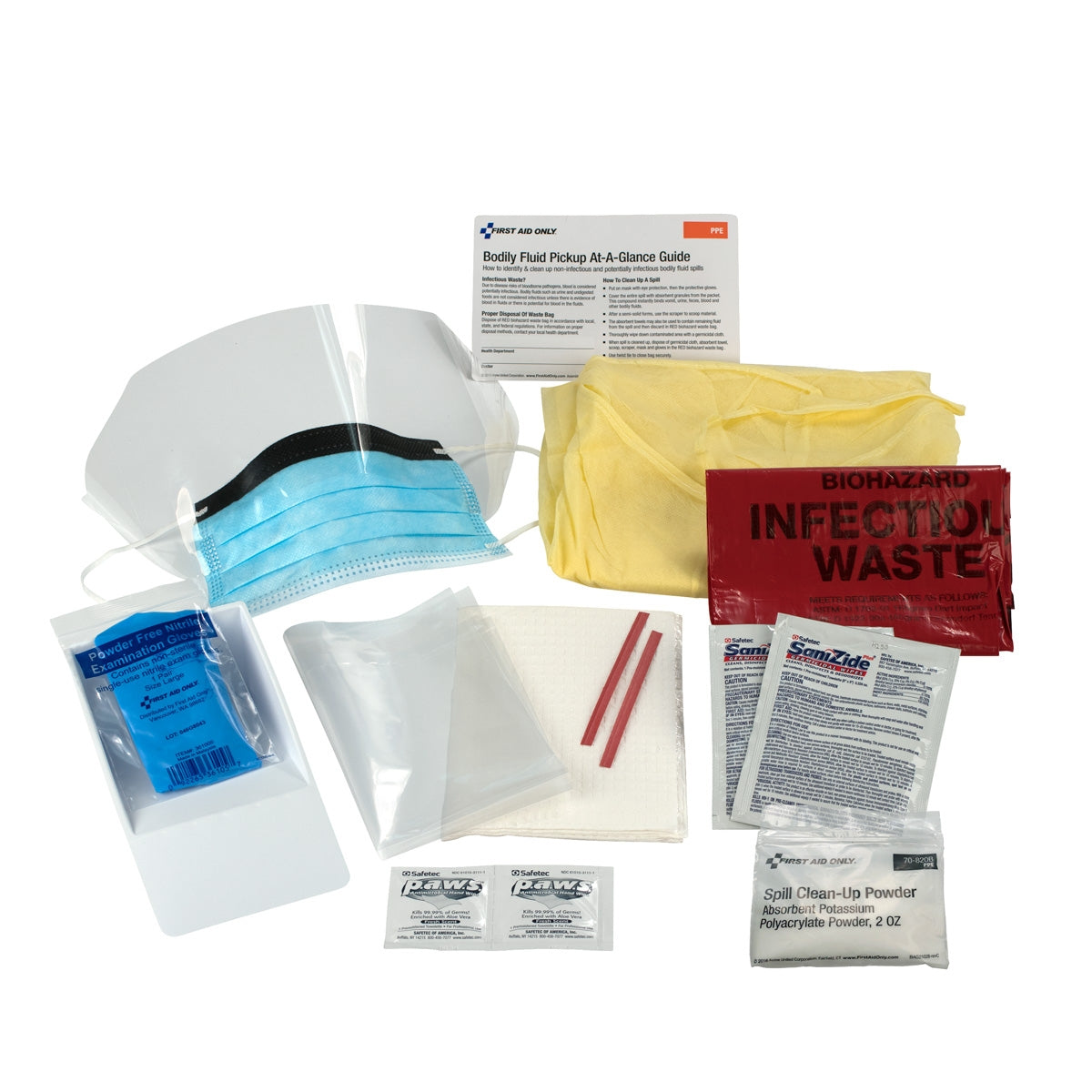 First Aid Only BBP Spill Clean Up Kit Bodily Fluid Pack 16 pc Disposable Tray