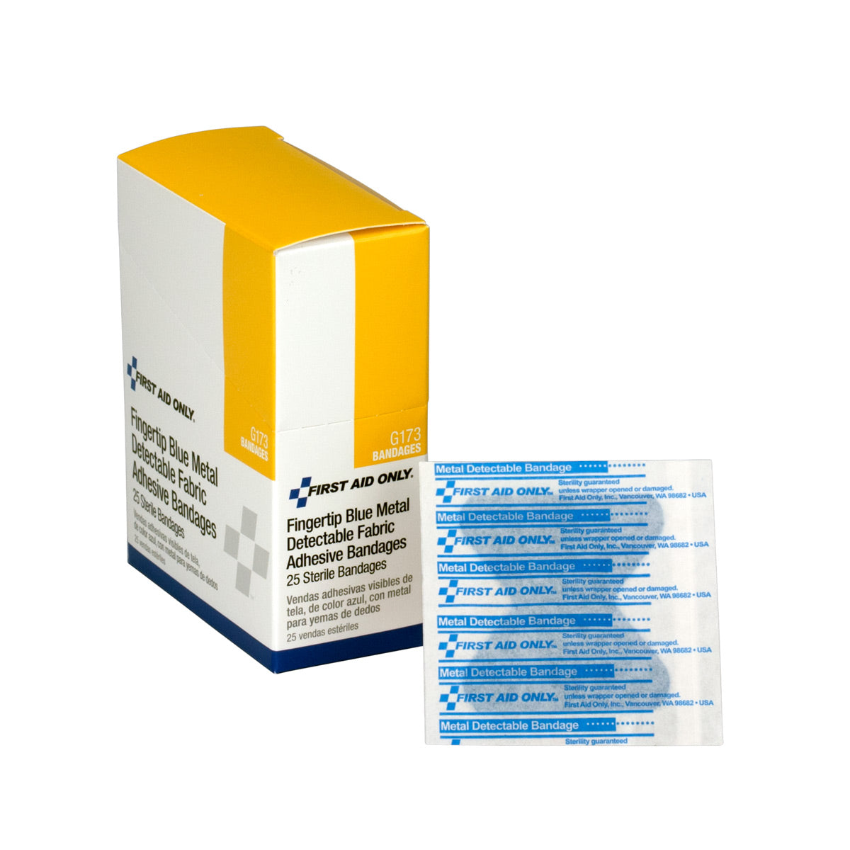 Blue Metal Detectable Fabric Fingertip Bandages 25 Per