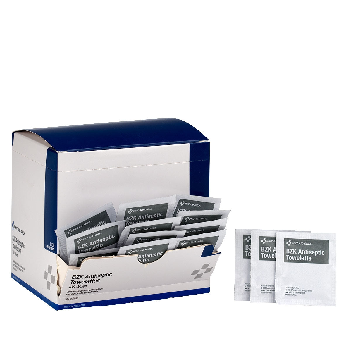 First Aid Only BZK Antiseptic Wipes 100 Per Box