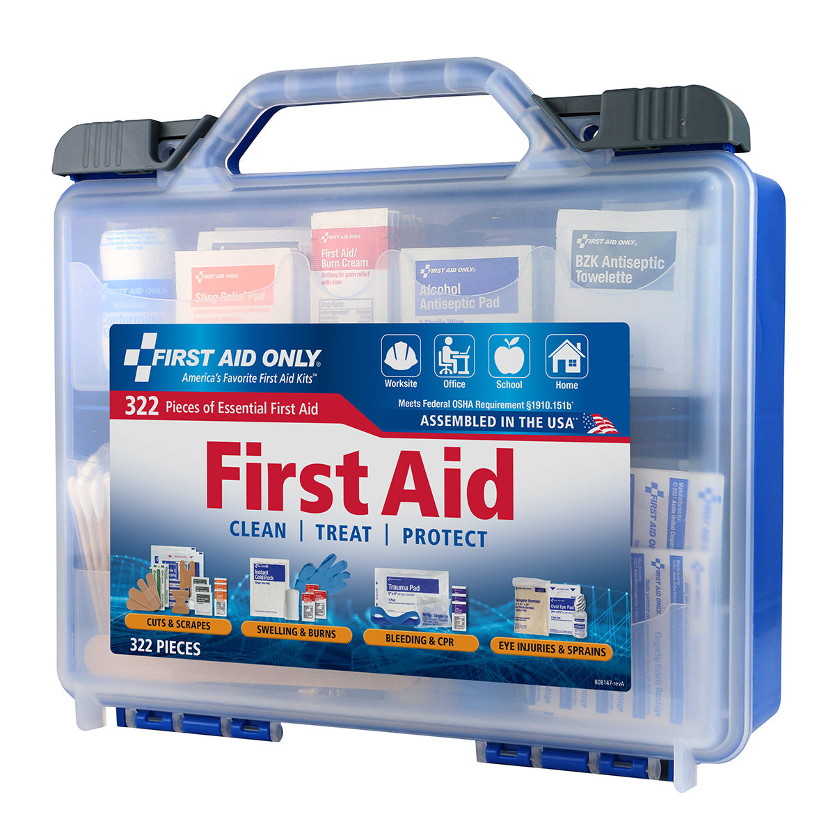 First Aid Only Clear Cover Intermediate Kit 322 pc No Safety Light