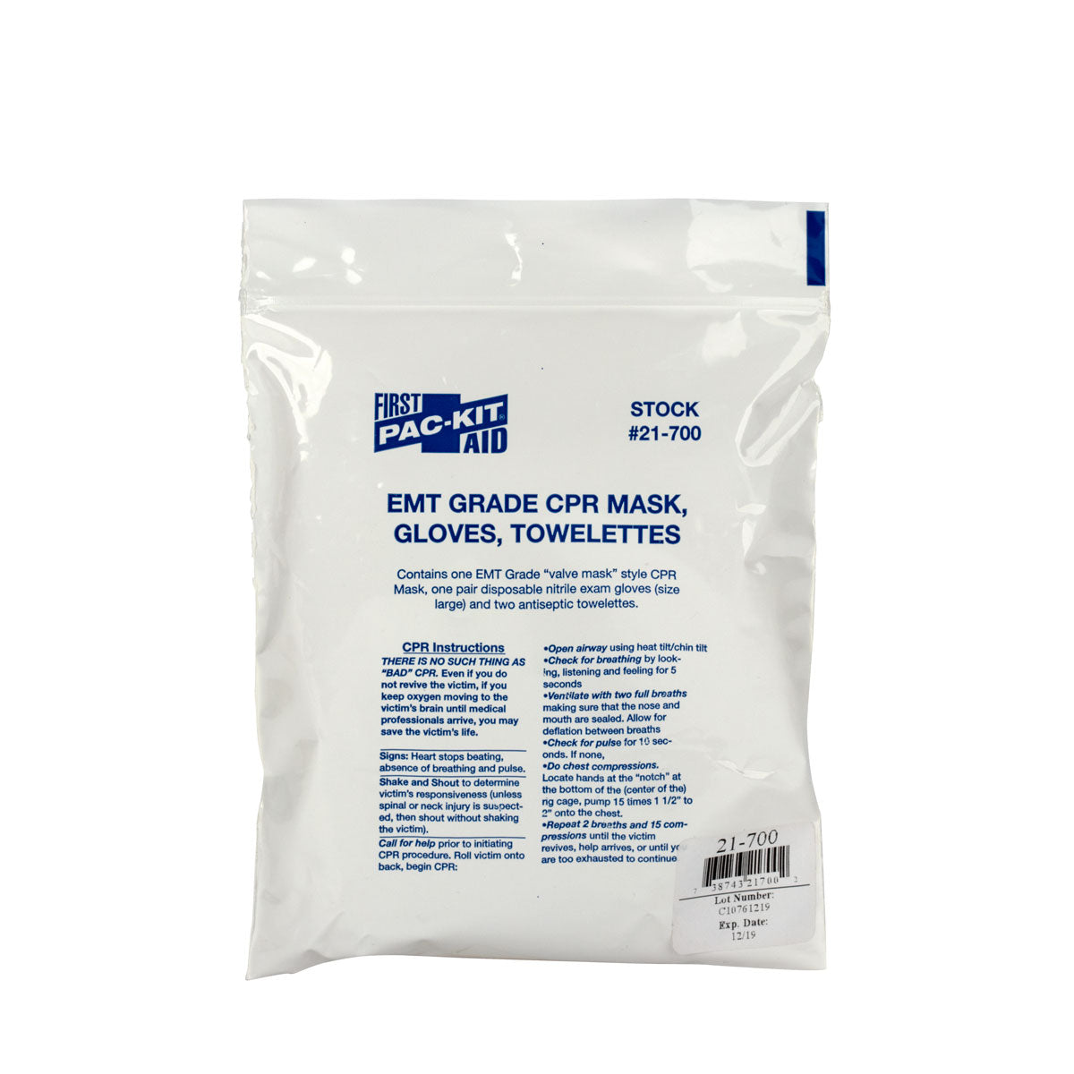First Aid Only CPR Mask (EMT Grade) 2 Gloves Wipes