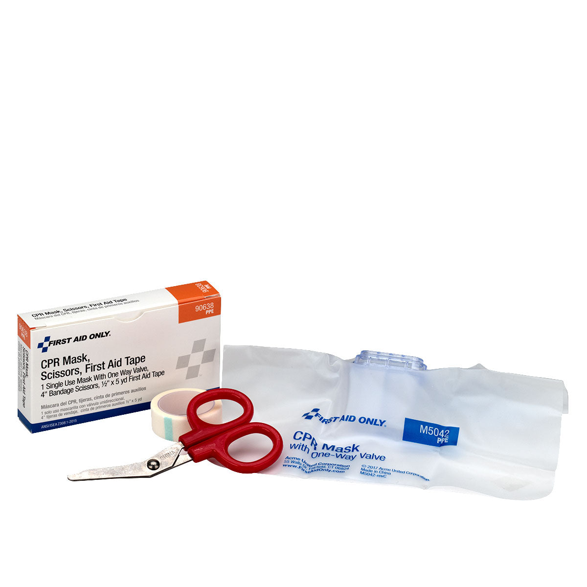 CPR Mask Scissors Tape Roll 1 Each Box - First Aid Only – firstaidonly