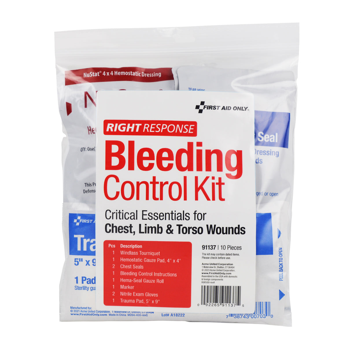 First Aid Only Critical Essentials Bleeding Control Kit for Limb Chest & Torso Wounds