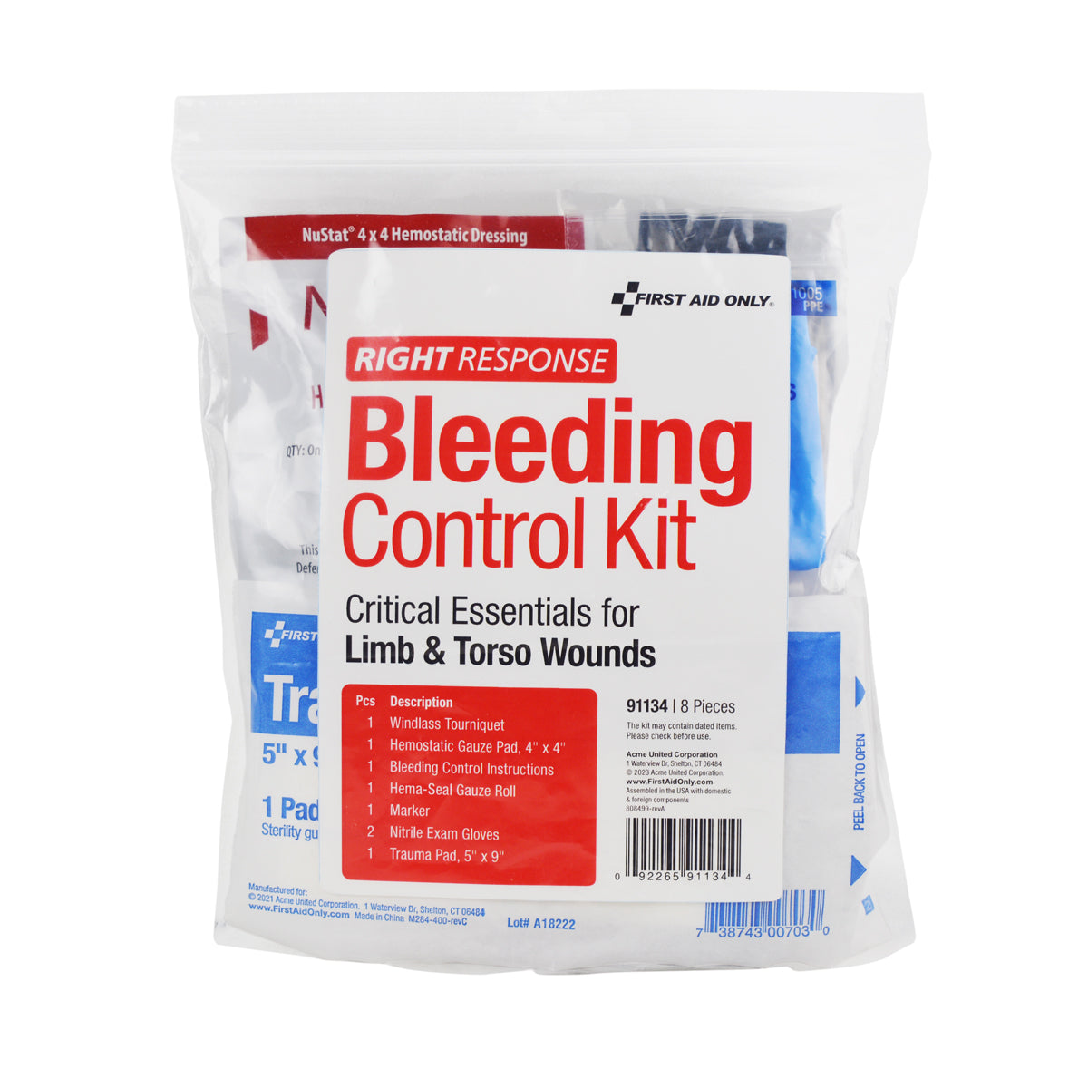 First Aid Only Critical Essentials Bleeding Control Kit for Limb & Torso Wounds