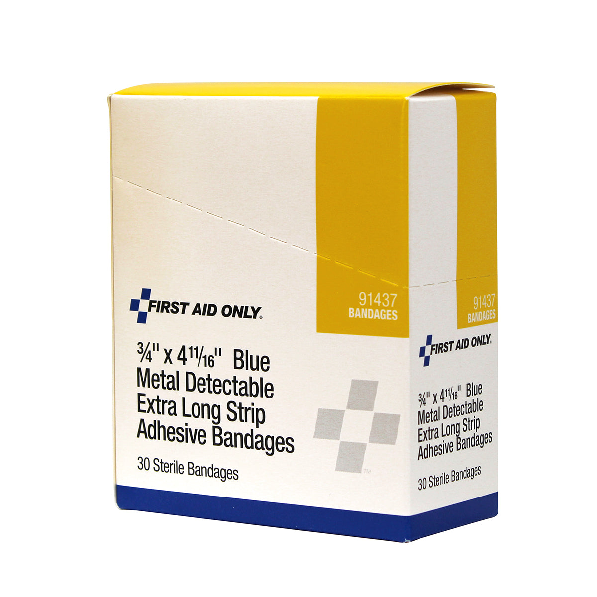 First Aid Only Extra Long Strip Blue Metal Detectable Adhesive Fabric Bandages 30 per Box