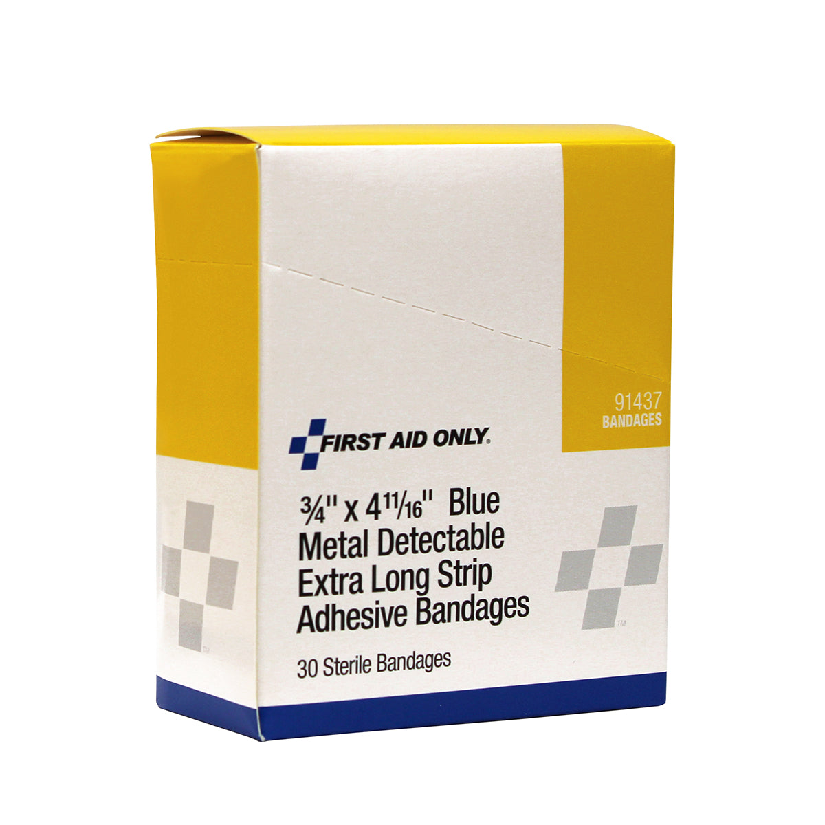 First Aid Only Extra Long Strip Blue Metal Detectable Adhesive Fabric Bandages 30 per Box