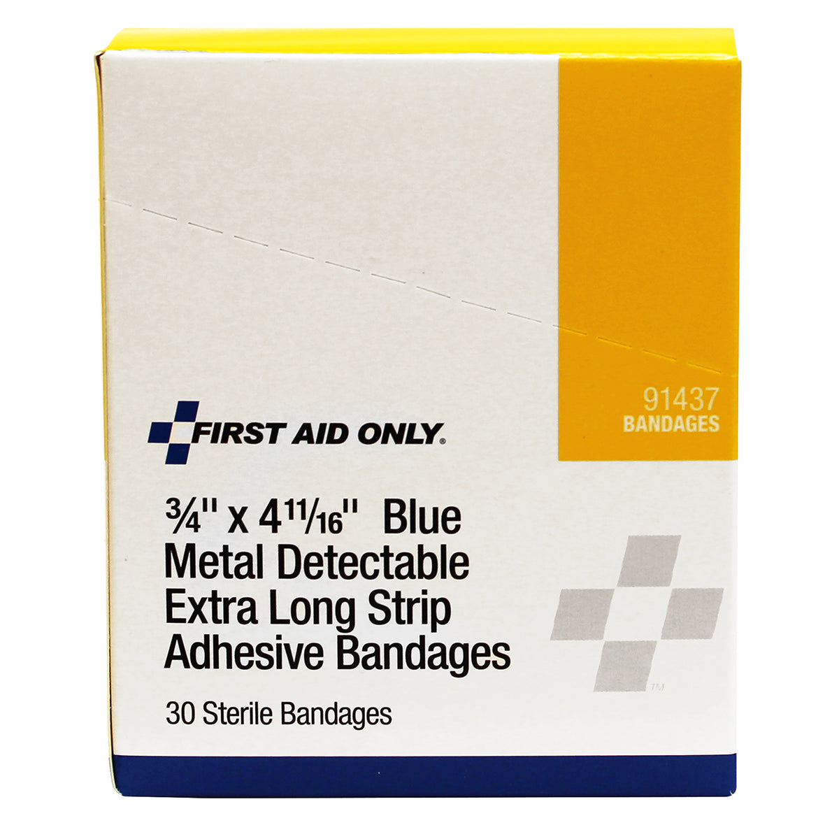 First Aid Only Extra Long Strip Blue Metal Detectable Adhesive Fabric Bandages 30 per Box