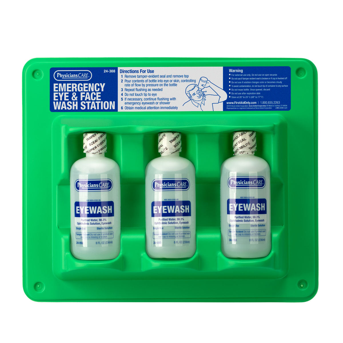 First Aid Only Eyewash Station 8 oz. Triple Screw Cap Bottle Sold as a Case of 6 Complete Stations (18 total bottles)