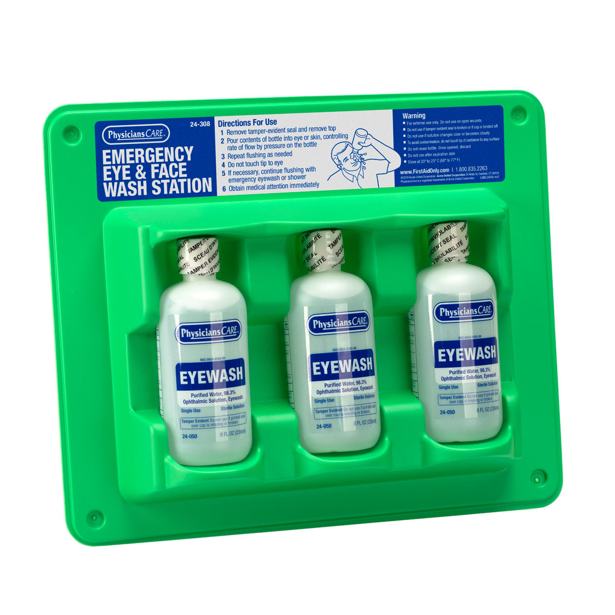 First Aid Only Eyewash Station 8 oz. Triple Screw Cap Bottle Sold as a Case of 6 Complete Stations (18 total bottles)