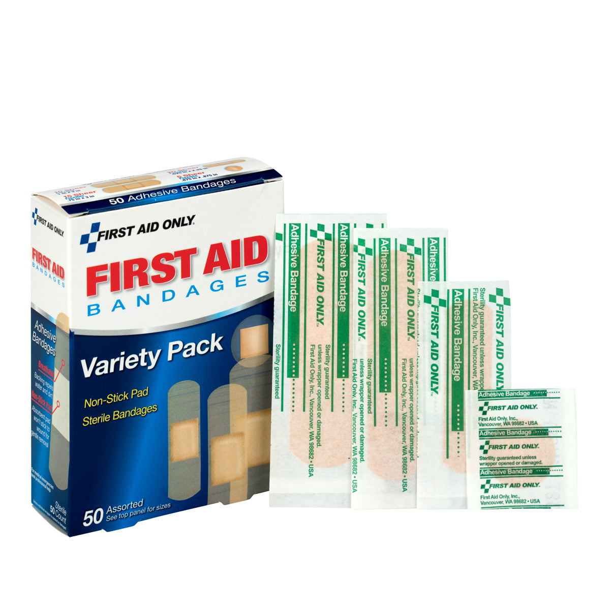First Aid Only Sheer Strips Bandages Assorted Sizes Box of 50