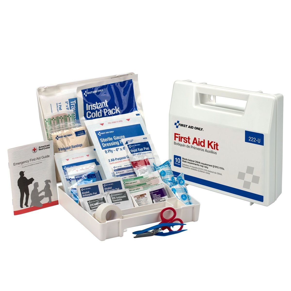 First Aid Only 10 Person Kit Plastic Case with Dividers OSHA Compliant