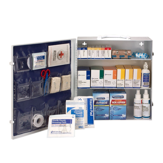 First Aid Only 100 Person 3 Shelf Metal Cabinet ANSI A+ Type I & II with Medications 2015 Compliant