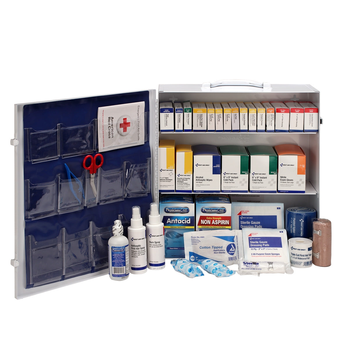 First Aid Only 100 Person 3 Shelf Metal Cabinet ANSI B + Type I & II with Medication