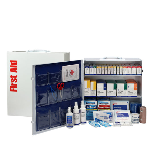 First Aid Only 100 Person 3 Shelf Metal Cabinet ANSI B+ Type I & II with Medication 2015 Compliant
