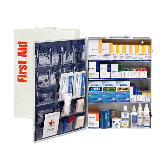 First Aid Only 150 Person 4 Shelf Metal Cabinet ANSI B+ Type I & II with Medication 2015 Compliant