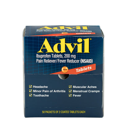 First Aid Only Advil Ibuprofen Medication 50 Doses of Two Tablets 200 mg