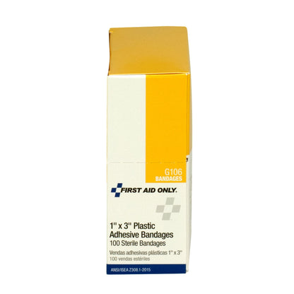 First Aid Only 1’’x3’’ Adhesive Plastic Bandages 100 Per Box