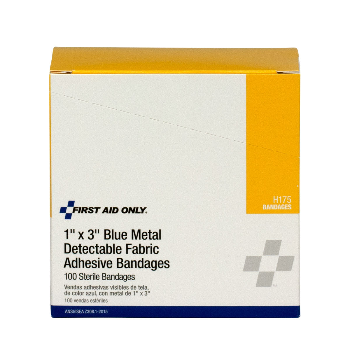 First Aid Only 1’’x3’’ Blue Metal Detectable Fabric Bandages 100 Per Box