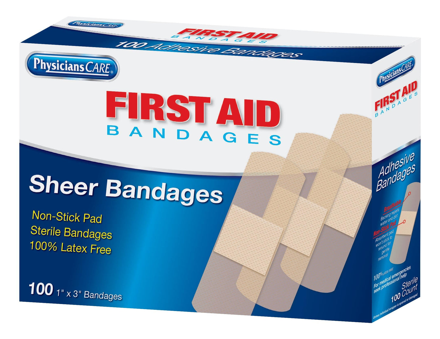 First Aid Only 1’’x3’’ Sheer Bandages 100 Per Box Case of 12