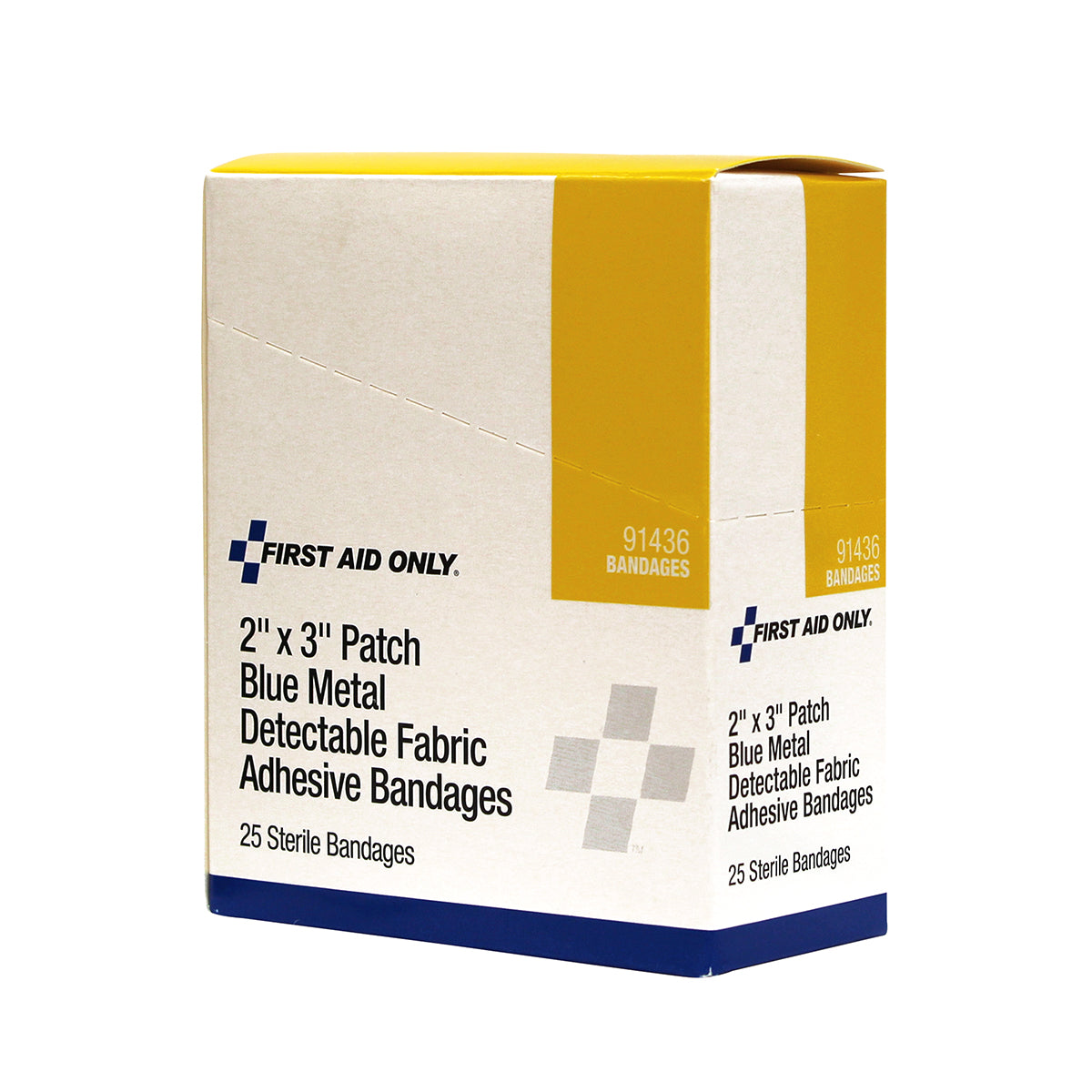 First Aid Only 2’’ x 3’’ Patch Blue Metal Detectable Adhesive Fabric Bandages 25 per Box
