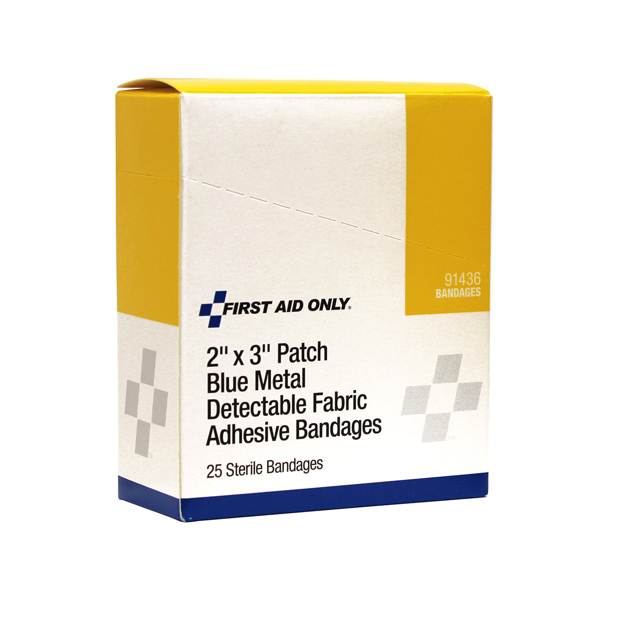 First Aid Only 2’’ x 3’’ Patch Blue Metal Detectable Adhesive Fabric Bandages 25 per Box