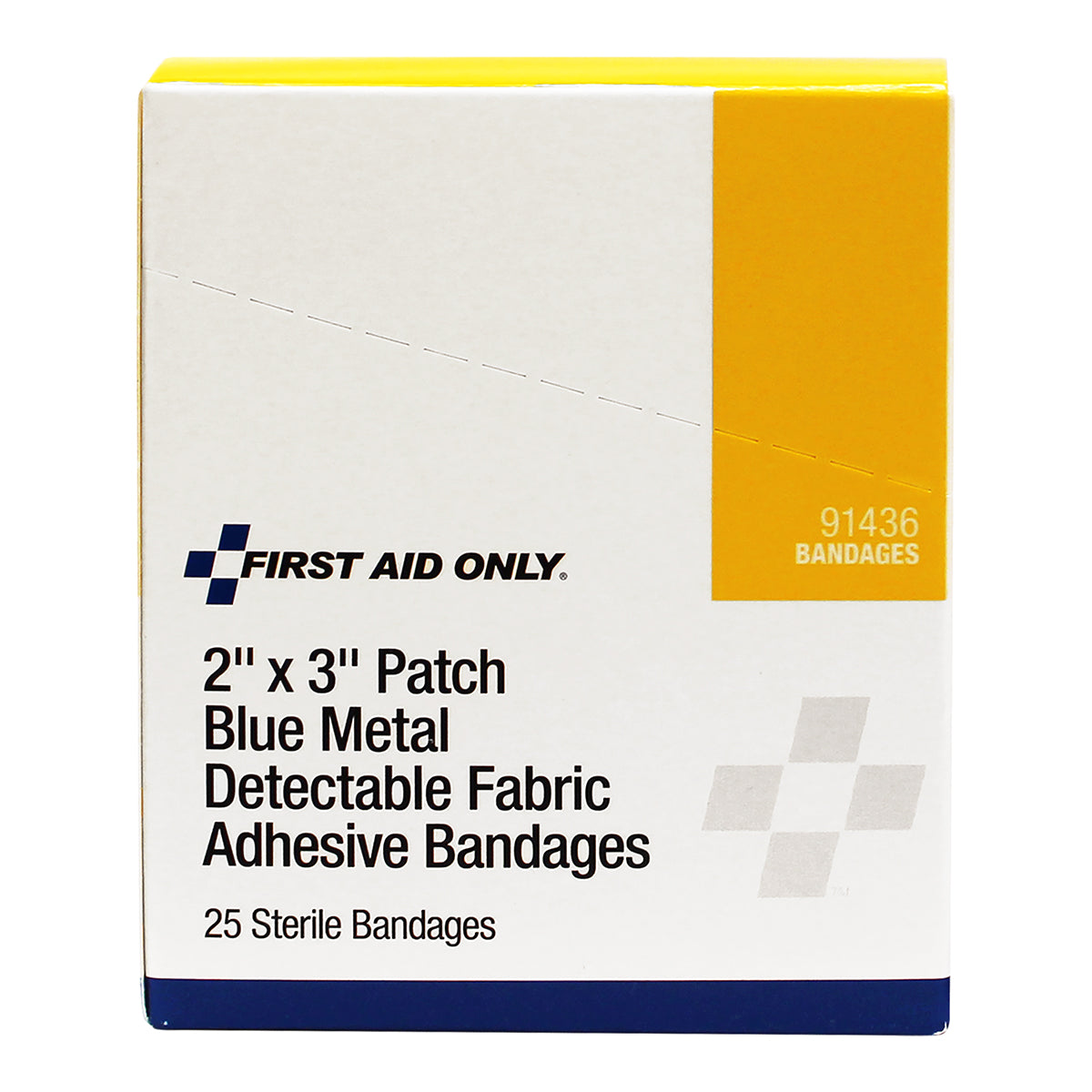 First Aid Only 2’’ x 3’’ Patch Blue Metal Detectable Adhesive Fabric Bandages 25 per Box