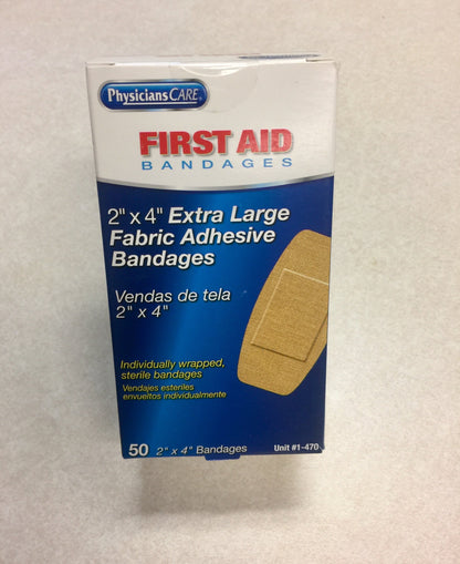 First Aid Only 2’’ x 4’’ X-Large Fabric Bandages 50 Per Box