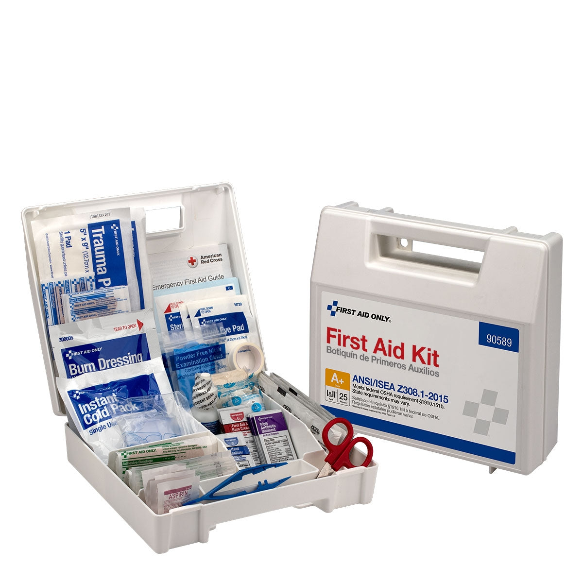 First Aid Only 25 Person Bulk Plastic Kit ANSI A + Type I & II