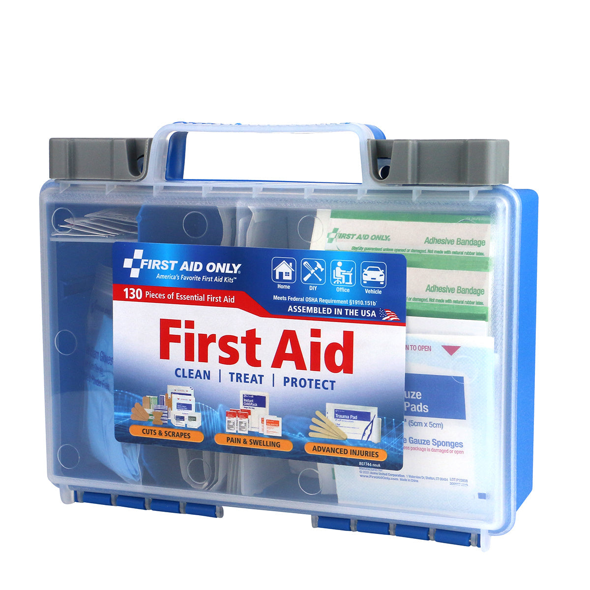 25-Person Clear Front Plastic First Aid Kit 130 pieces – firstaidonly