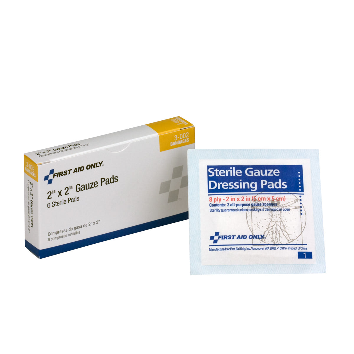 First Aid Only 2’’x2’’ Sterile Gauze Pads 6 Per Box