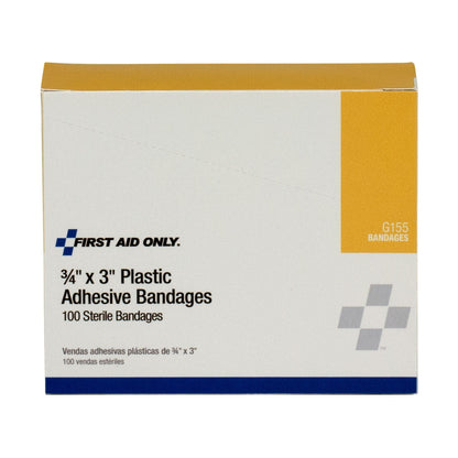 First Aid Only 3/4’’x3’’ Plastic Bandages 100 Per Box