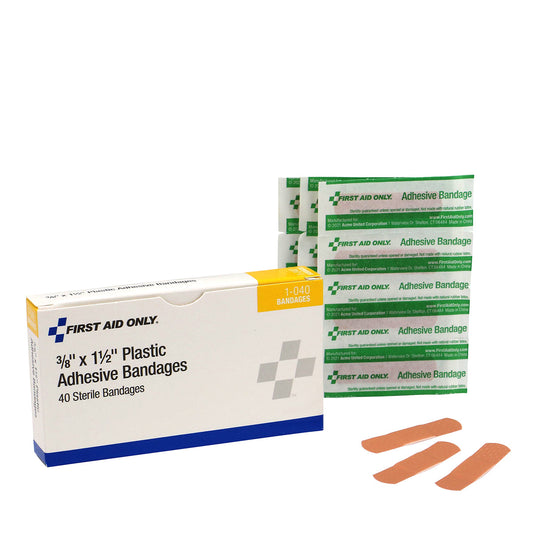 First Aid Only 3/8’’x1.5’’ Plastic Bandages 40 Per Box