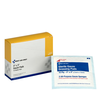 First Aid Only 3’’x3’’ Sterile Gauze Pads 10 Per Box