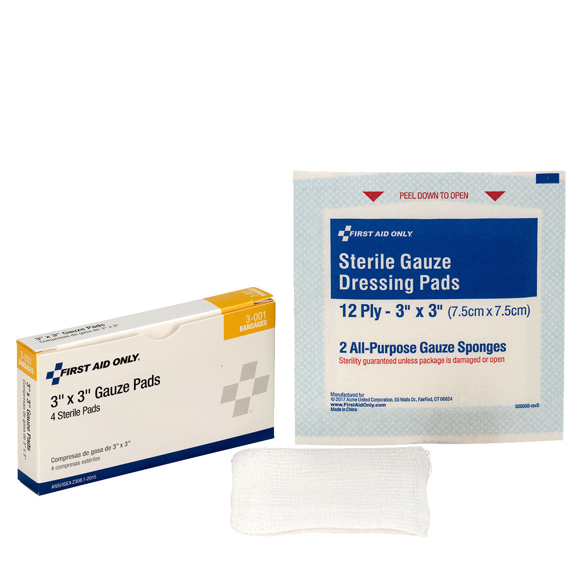 First Aid Only 3’’x3’’ Sterile Gauze Pads 4 per Box