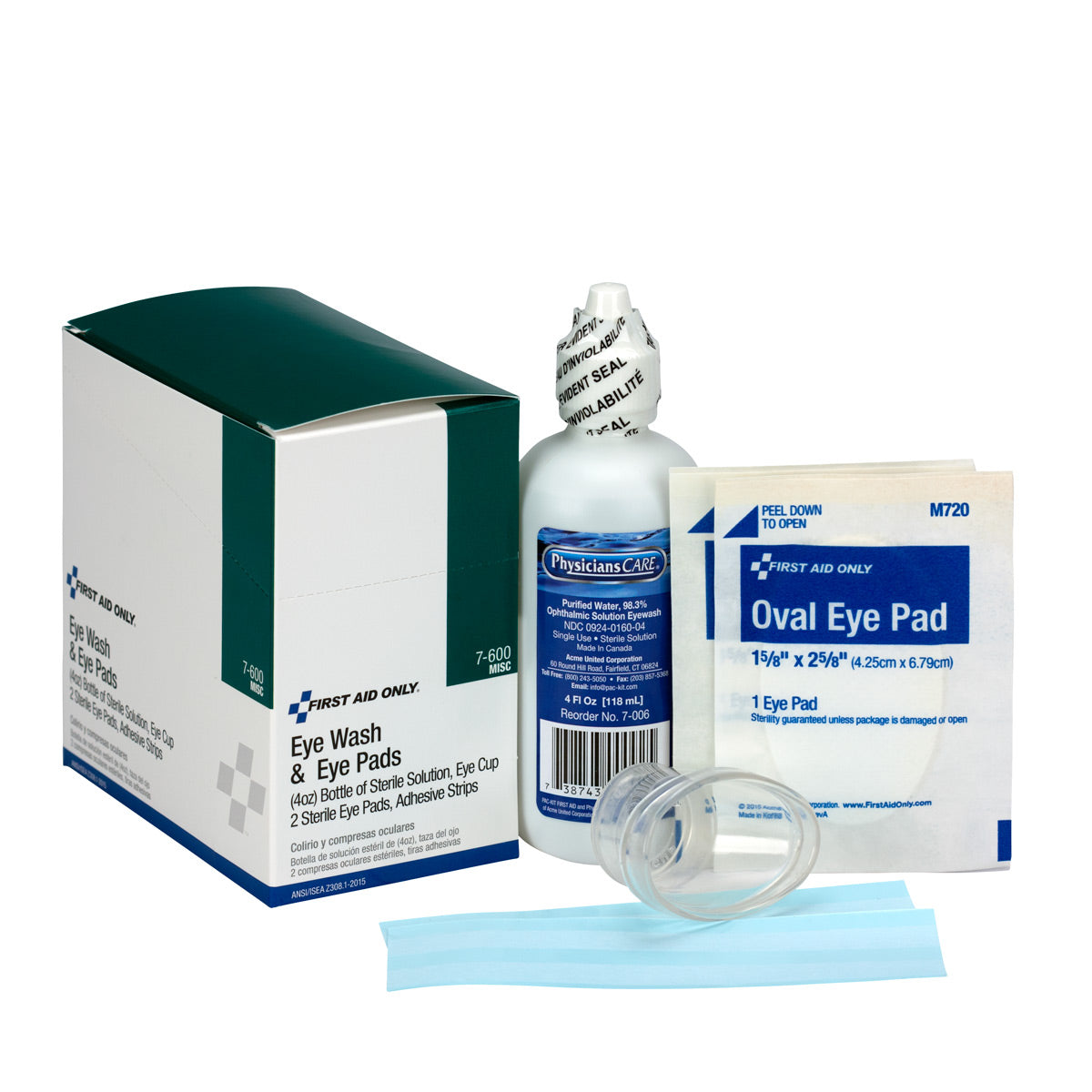 First Aid Only 4 Piece Eye Wash Kit - oz. Eyewash pads & Adhesive Strips 1 set/box