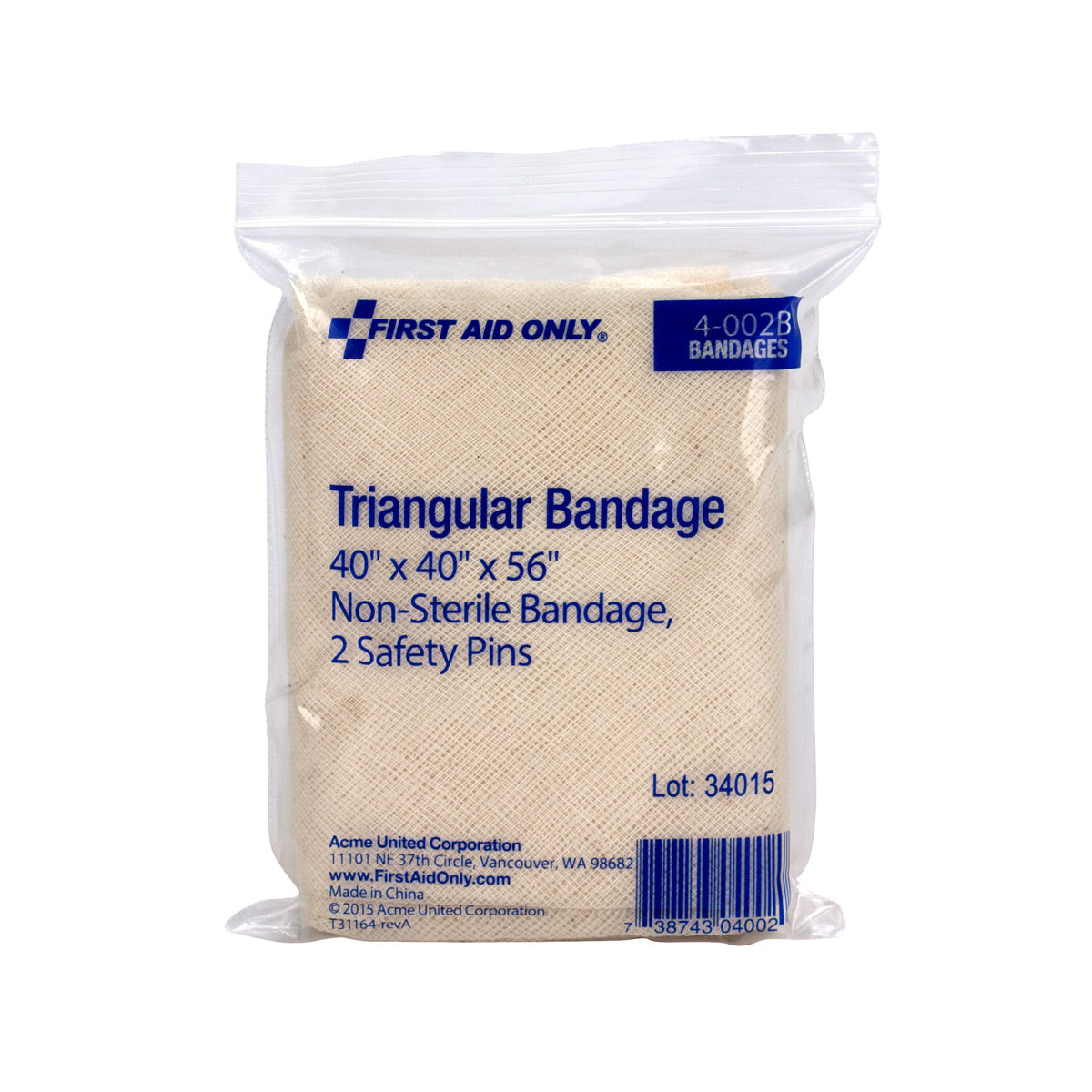 First Aid Only 40’’x40’’x56’’ Muslin Triangular Bandage 1 Per Bag