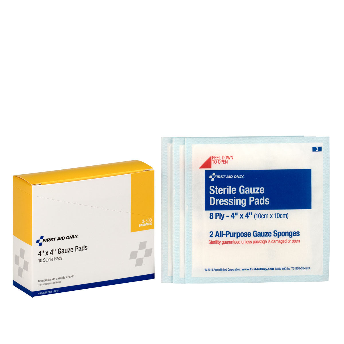 First Aid Only 4’’x4’’ Sterile Gauze Pads 10 Per Box