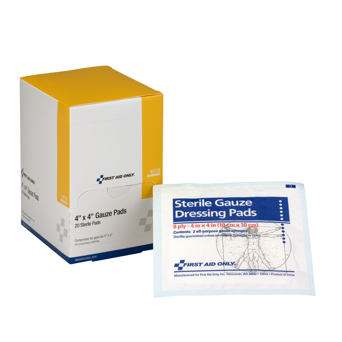 First Aid Only 4’’x4’’ Sterile Gauze Pads 20 Per Box