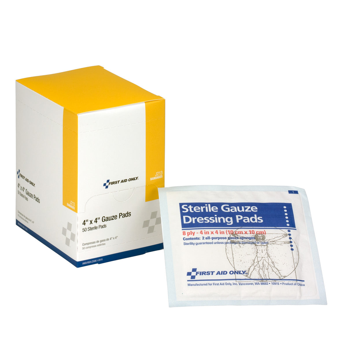 First Aid Only 4’’x4’’ Sterile Gauze Pads 50 Per Box