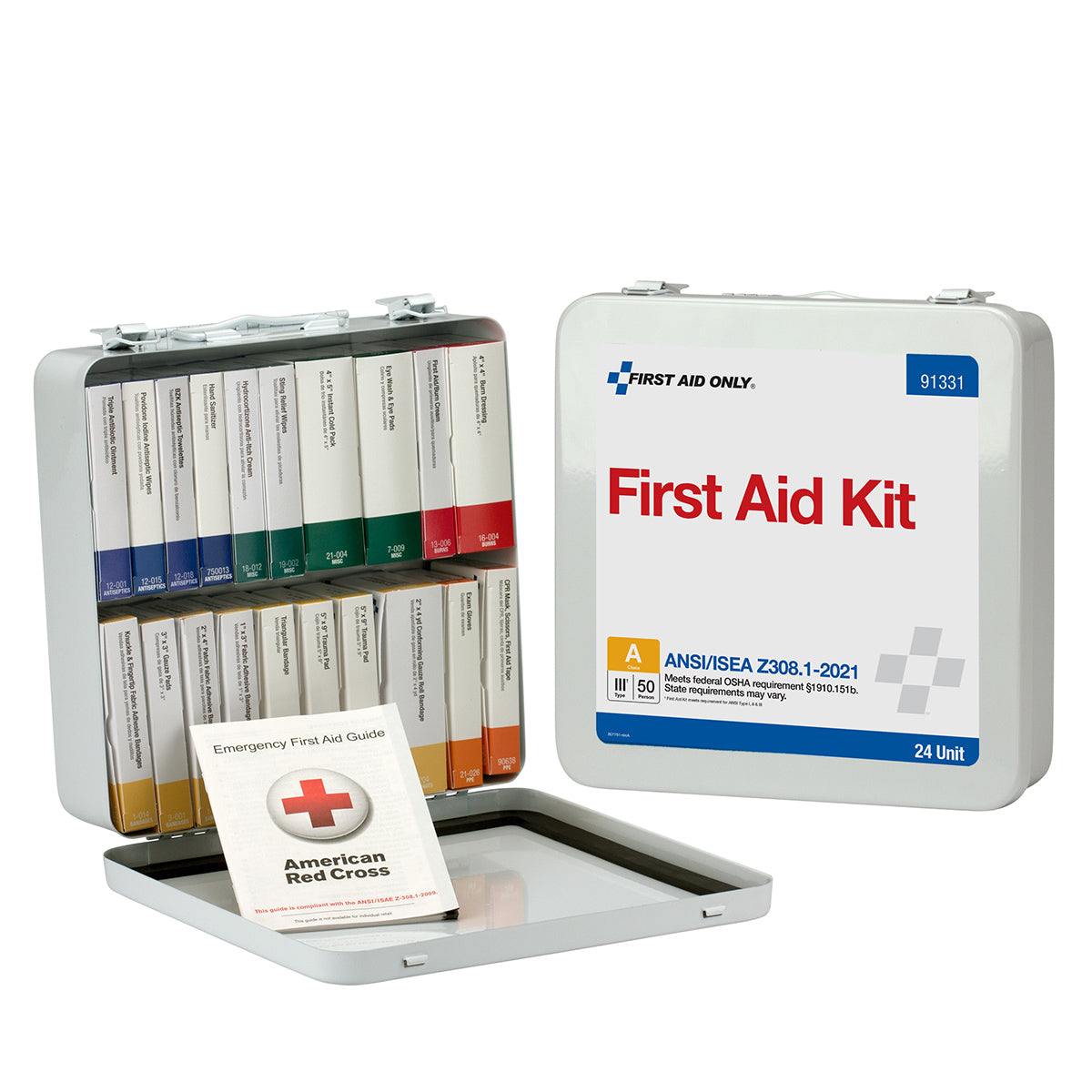 50 Person ANSI A 24 Unit Metal First Aid Kit ANSI 2021 – firstaidonly