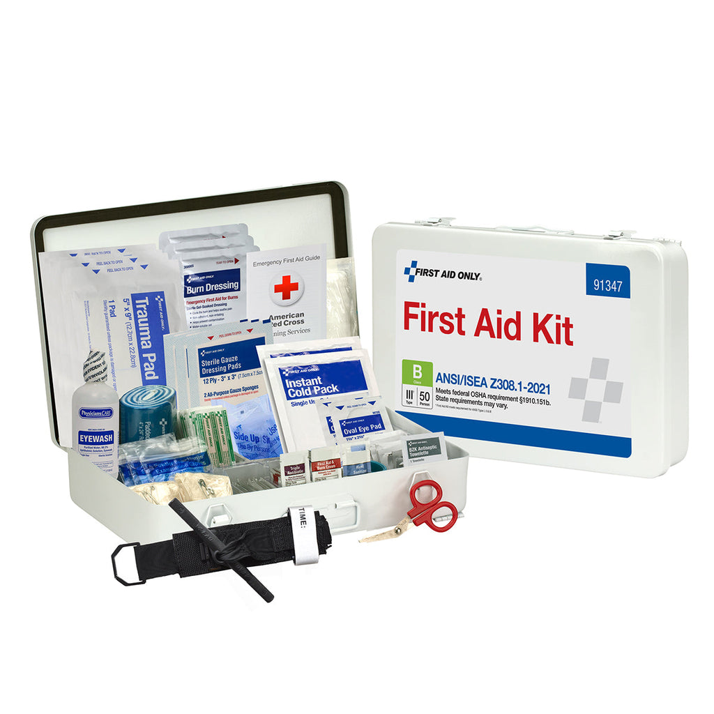50 Person ANSI B Metal First Aid Kit ANSI 2021 – firstaidonly