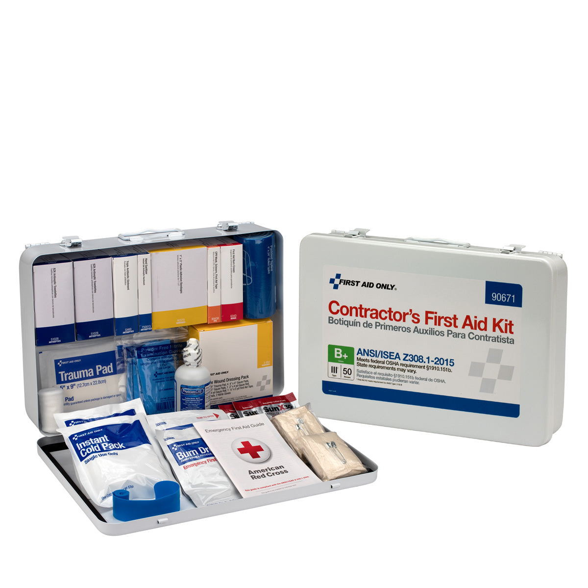 First Aid Only 50 Person Contractor ANSI B + Kit Metal Case Type III 2015 Compliant