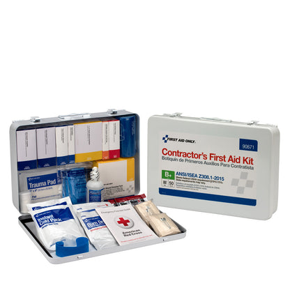 First Aid Only 50 Person Contractor ANSI B + Kit Metal Case Type III 2015 Compliant