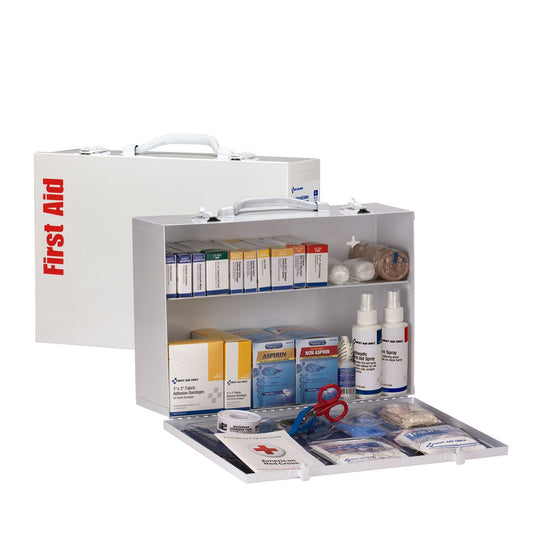 First Aid Only 75 Person 2 Shelf Metal Cabinet ANSI A+ Type I & II with Medications 2015 Compliant